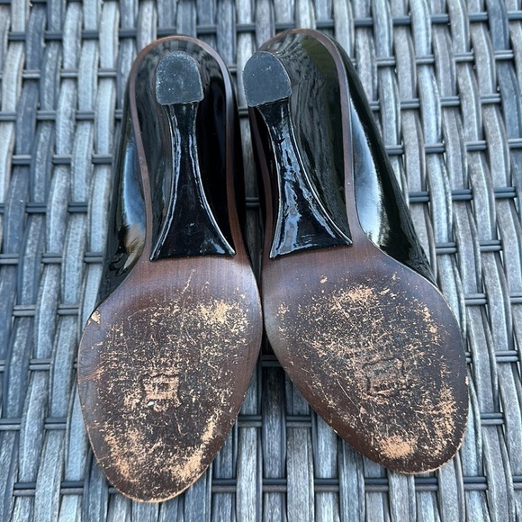 Stuart WEITZMAN Black Patent Leather Peep Toe Wedges - Picture 10 of 16